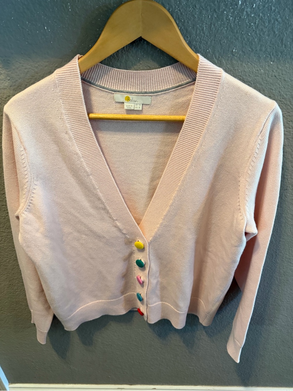 Boden Allendale Button Cardigan Milkshake Pink cotton/wool blend US 8 (M)